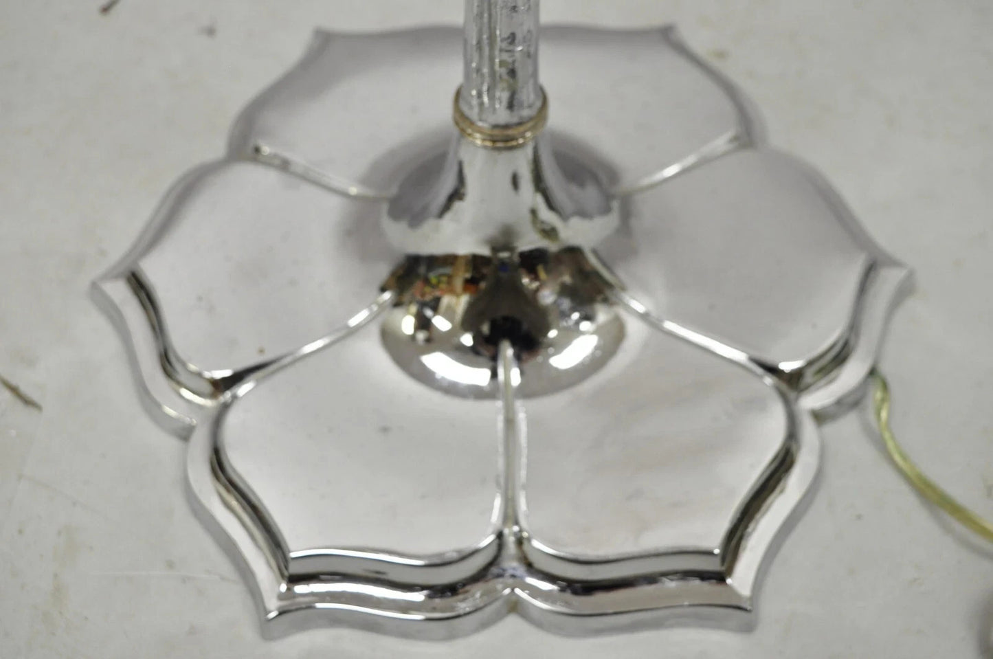 Vintage Hollywood Regency Faux Bois Bamboo Chrome Lotus Base Pole Floor Lamp