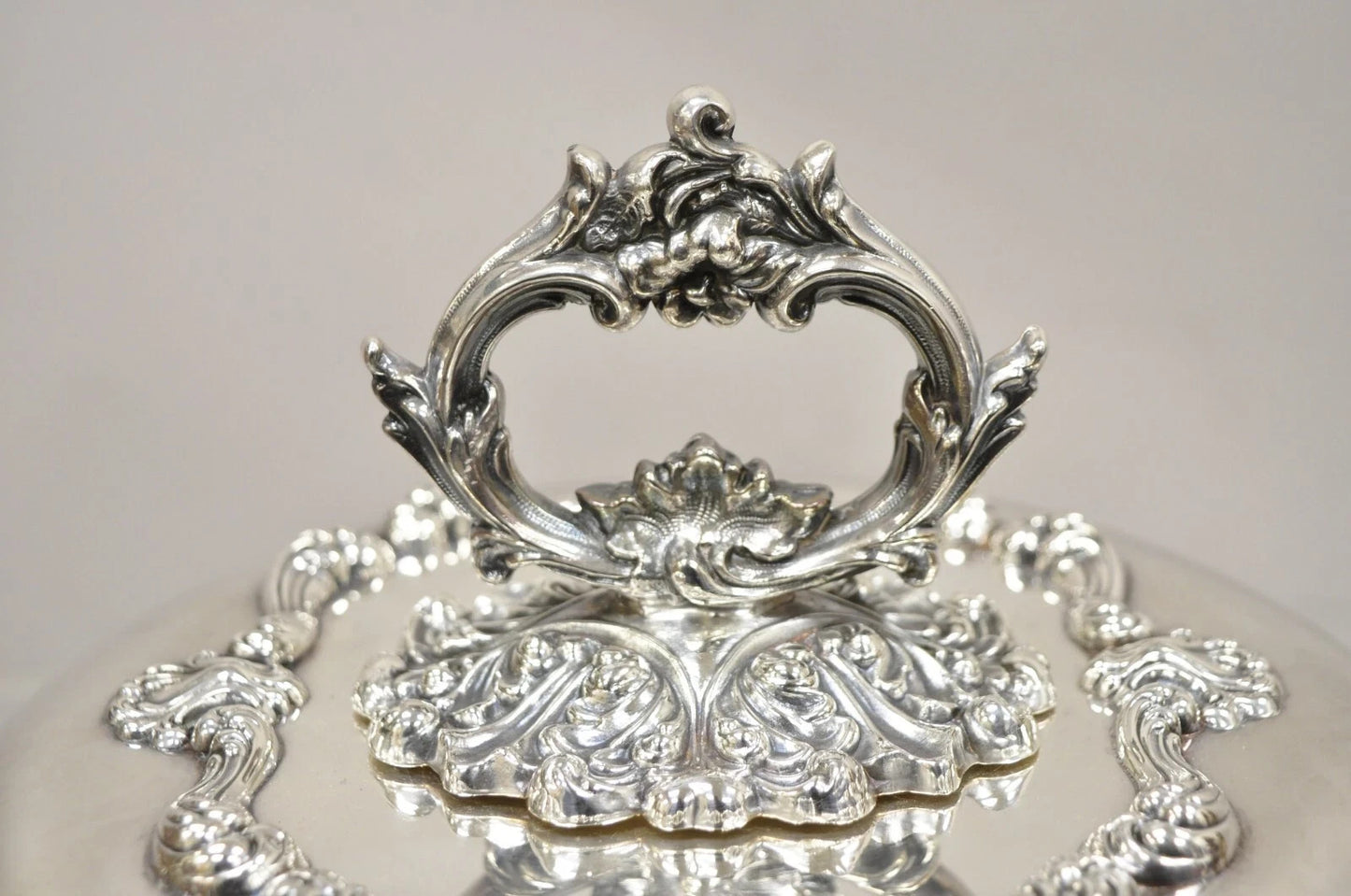 Vintage English Victorian Ornate Round Silver Plated Covered Serving Dish