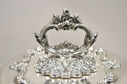 Vintage English Victorian Ornate Round Silver Plated Covered Serving Dish
