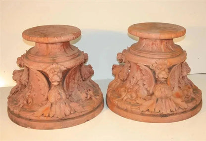Vintage Gothic Winged Griffin Fiberglass Faux Terracotta Garden Pedestal - Pair