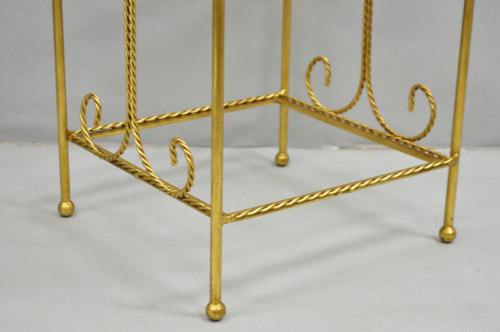Italian Hollywood Regency Gold Gilt Iron Tassel 3 Tier Etagere Towel Rack Stand