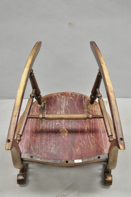 Antique American Victorian Carved Walnut Spindle Back Rocker Rocking Chair