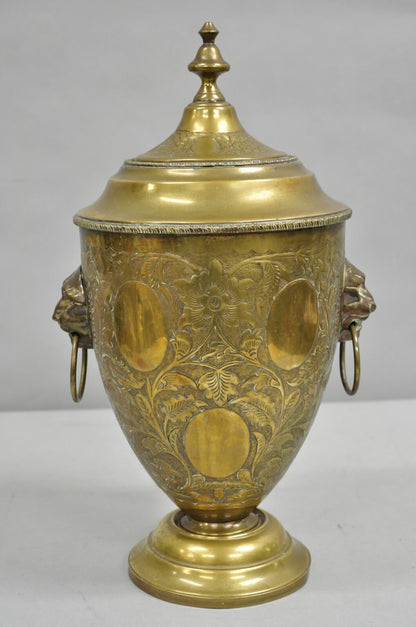 Antique Italian Renaissance Brass Floral Repousse Lions Samovar Drink Dispenser