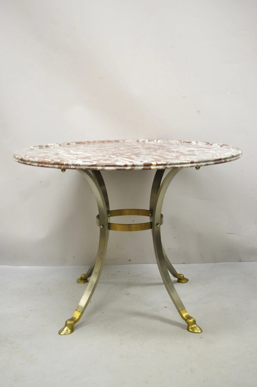 Maison Jansen Style Italian Neoclassical Brass Hoof Foot Marble Top Center Table