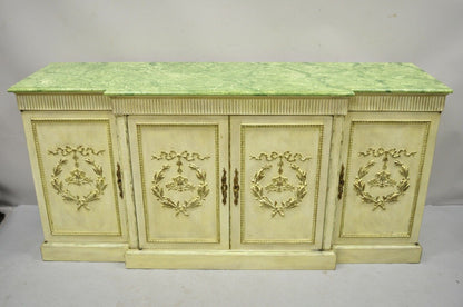 Vintage Italian Neoclassical Buffet Sideboard Credenza Green Faux Marble Top