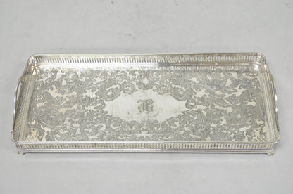 Antique Wilcox Victorian Engraved Narrow Silver Plated Trinket Dish "B" Monogram