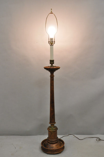 Vintage French Country Carved Wood Distressed Candlestick Floor Lamp by Chapman