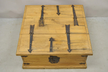 Farmhouse Renaissance Style Mexican Double Lid Wooden Coffee Table Storage Trunk