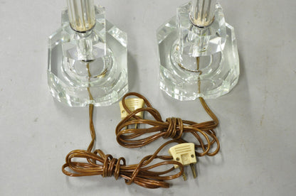 Vintage Art Deco Glass Column Candlestick Small Boudoir Vanity Bedroom Lamp Pair