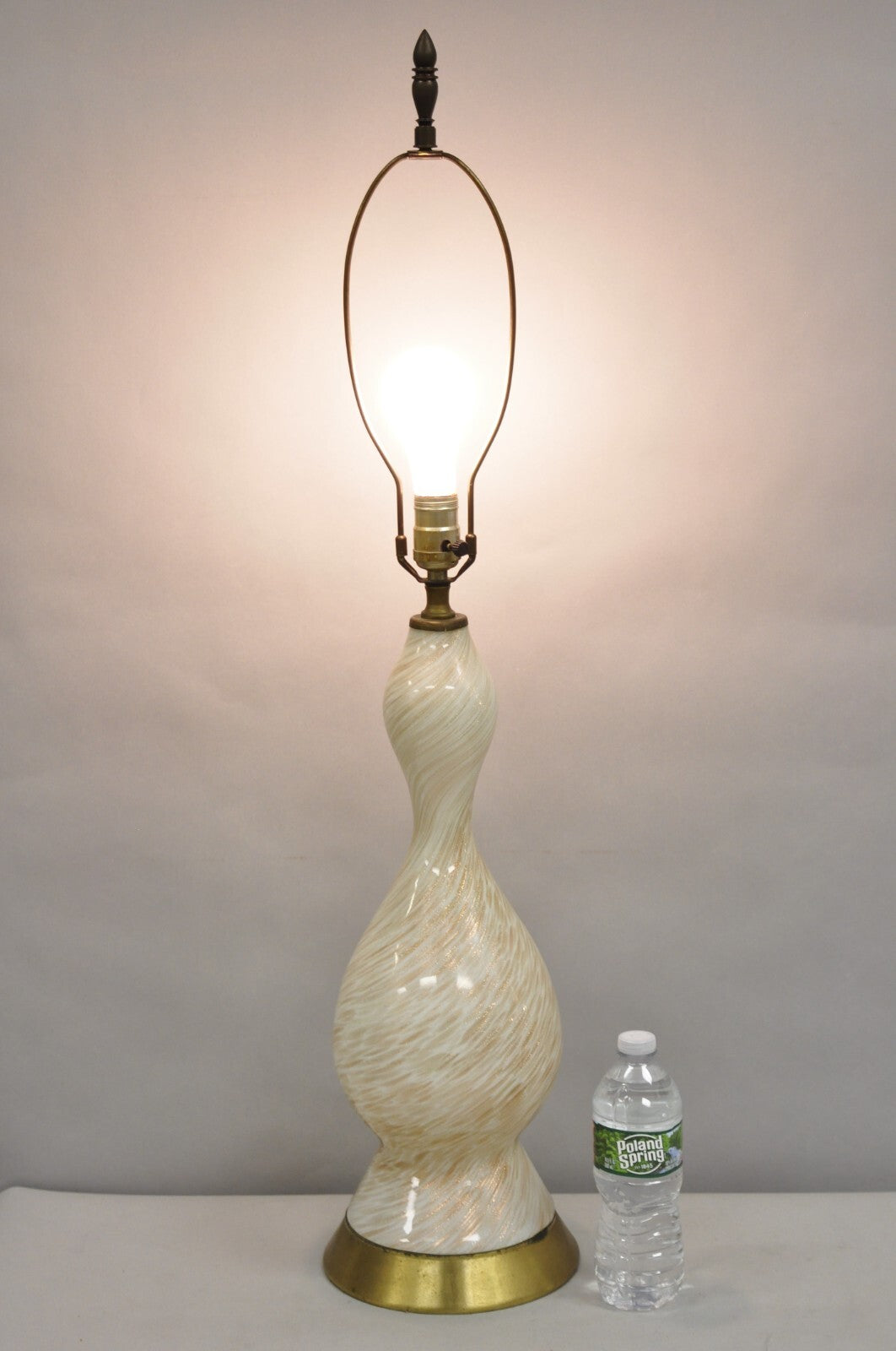 Vintage Mid Century Modern Italian Glass Murano Swirl Table Lamp w/ Gold Flecks