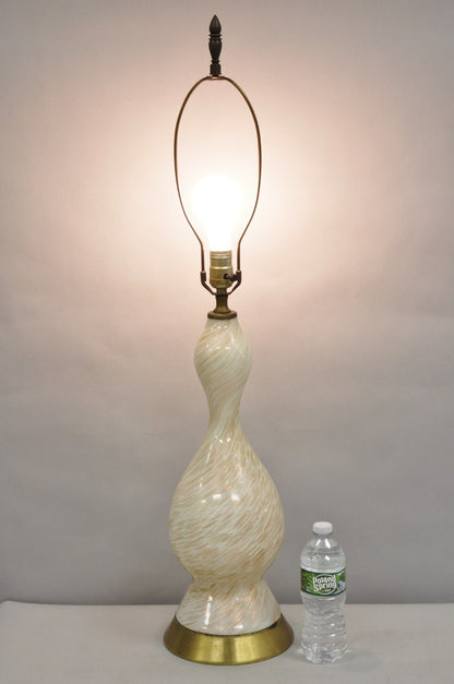 Vintage Mid Century Modern Italian Glass Murano Swirl Table Lamp w/ Gold Flecks