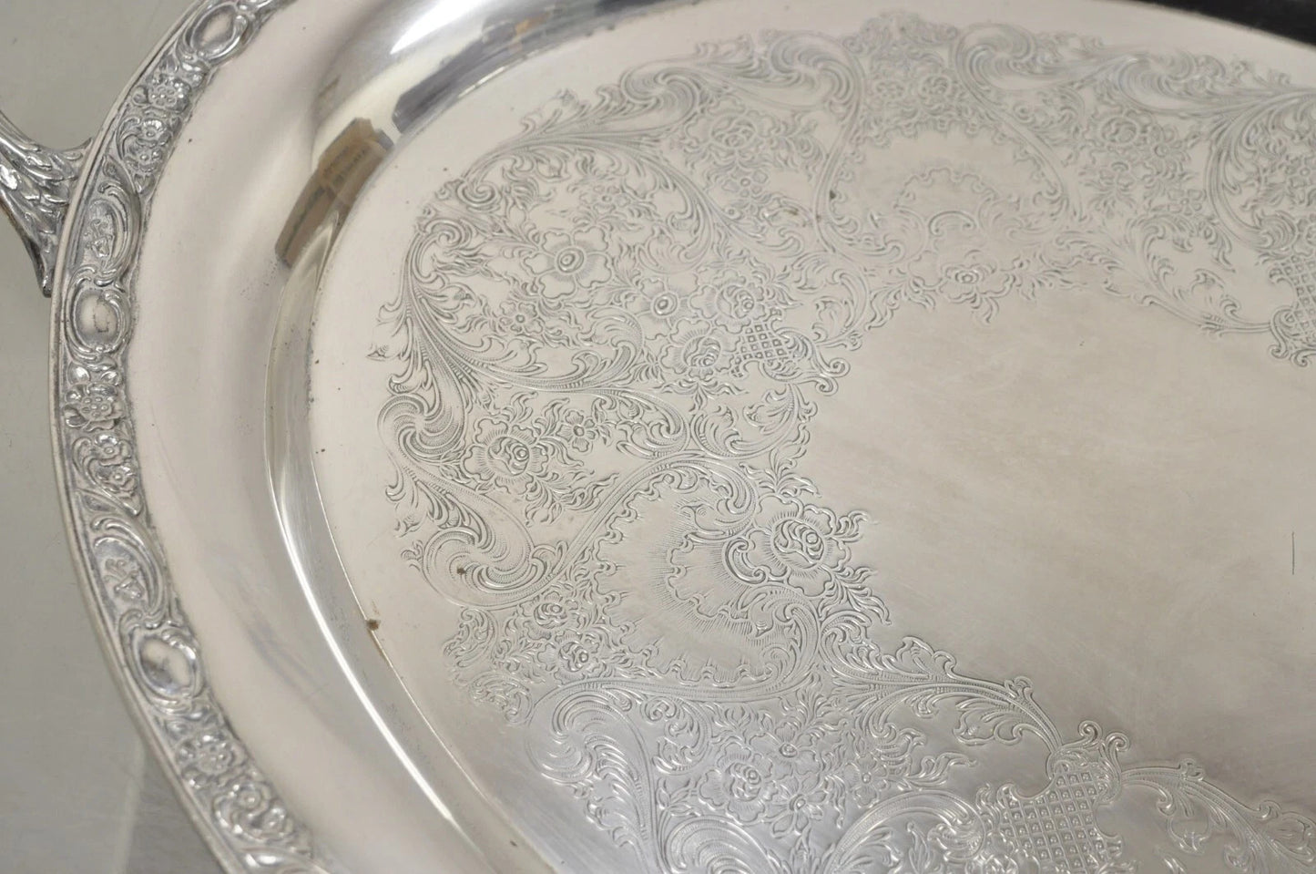 Antique Victorian Rose WM Rogers & Son Oval Silver Plated Serving Platter Tray
