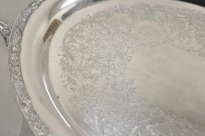 Antique Victorian Rose WM Rogers & Son Oval Silver Plated Serving Platter Tray