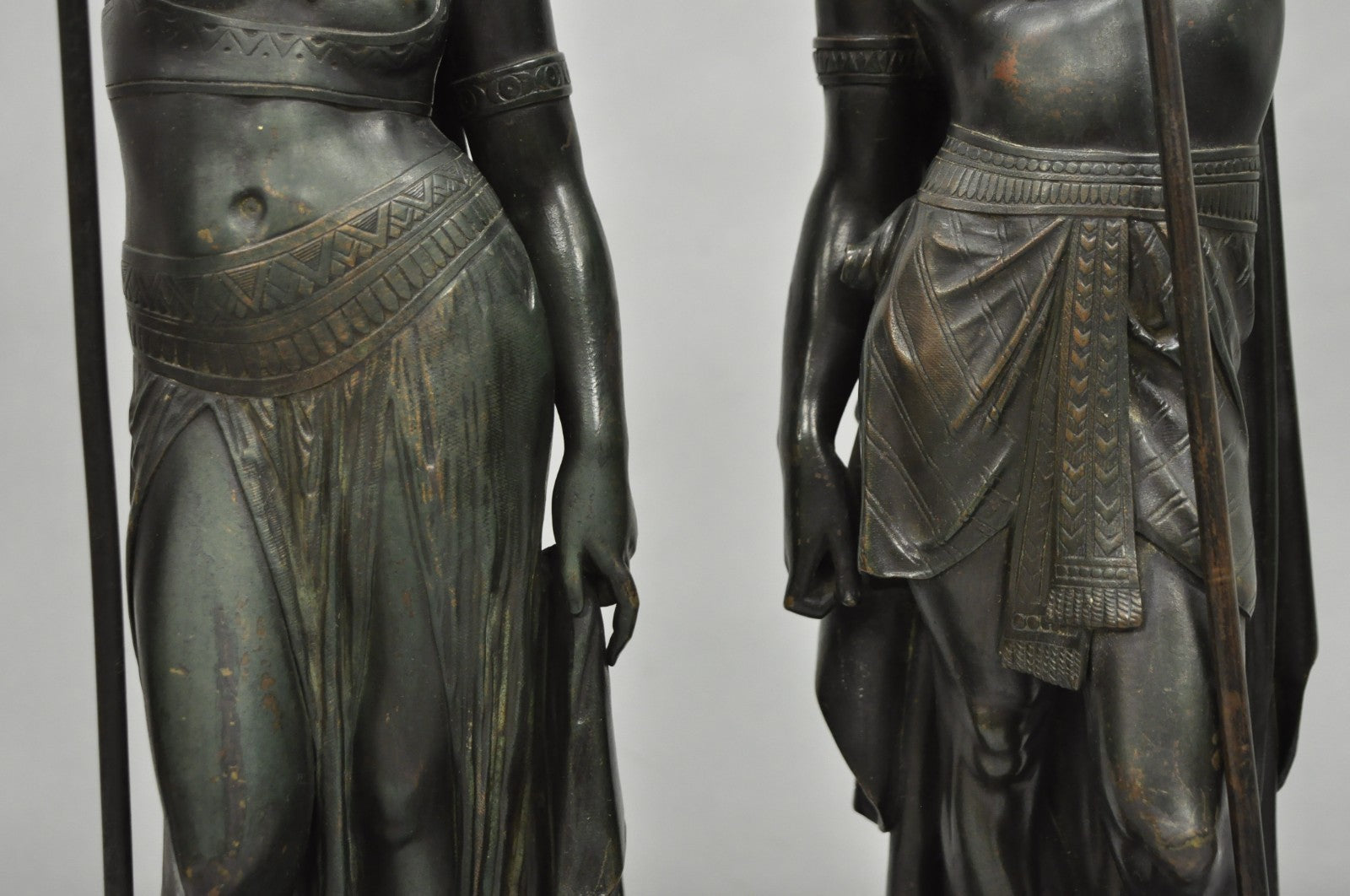 Egyptian Revival Bronze Priest & Priestess Figures after Émile Louis Picault