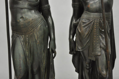 Egyptian Revival Bronze Priest & Priestess Figures after Émile Louis Picault