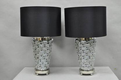 Contemporary Modern Gray Porcelain Leaf Leaves Chrome Table Lamps - a Pair