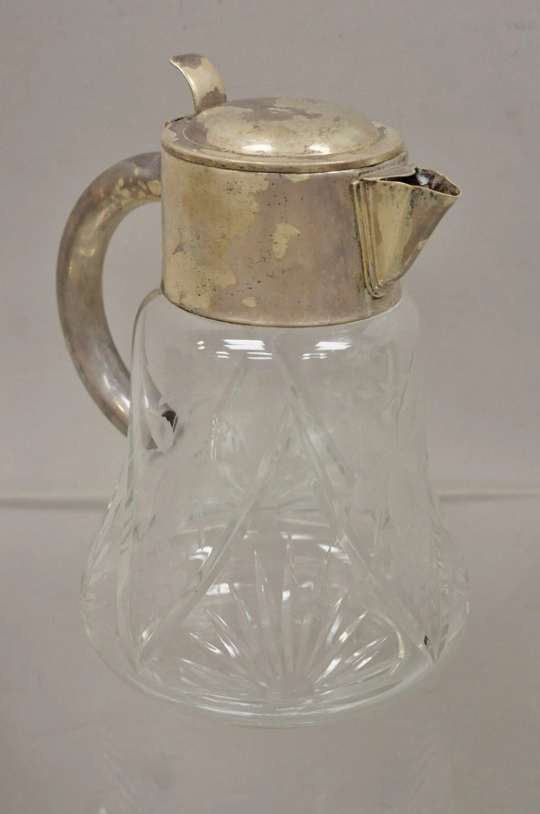 Antique Victorian Silver Plated German Cut Crystal Glass Lemonade Water Pitcher