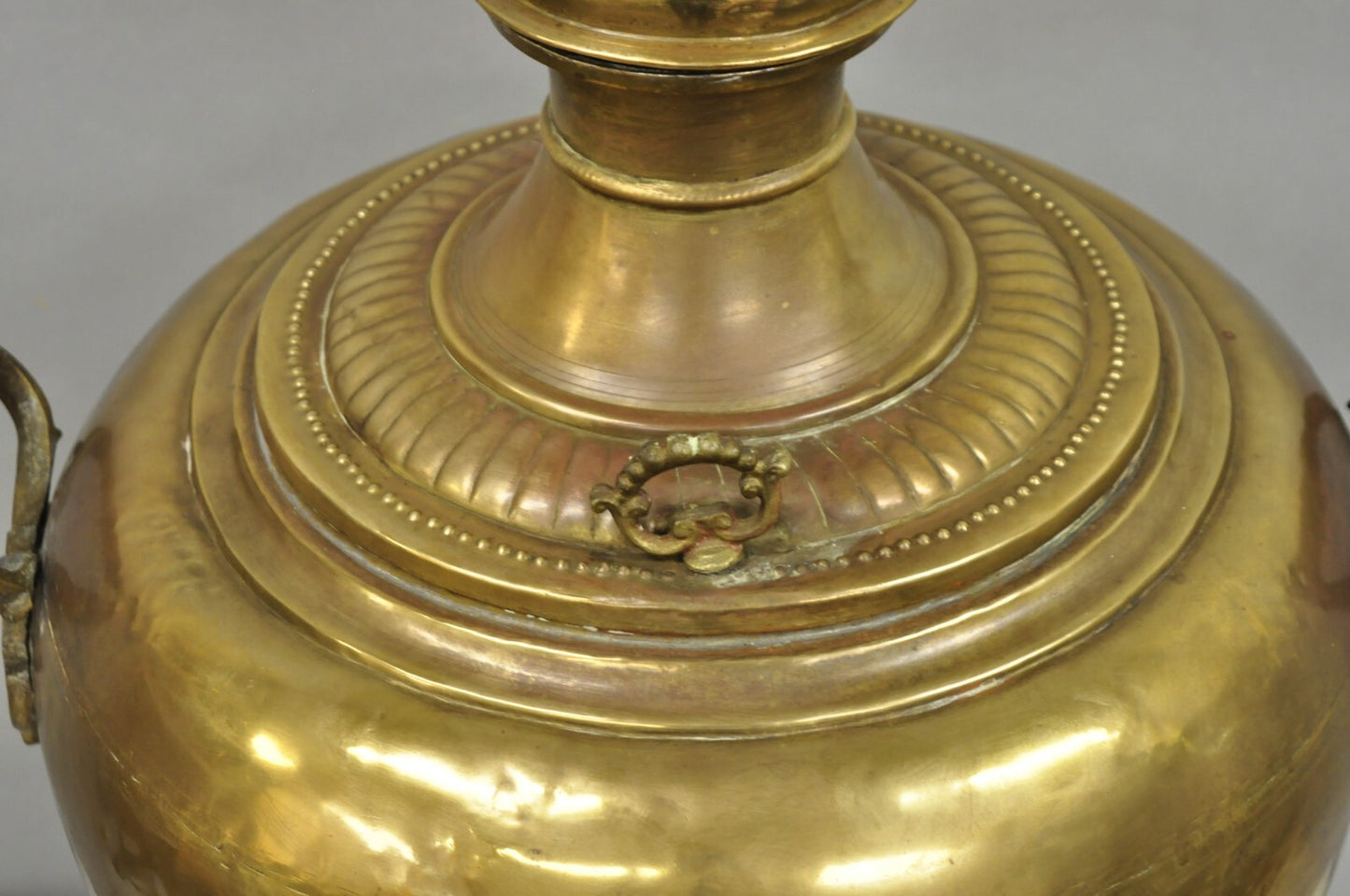Antique Middle Eastern Moroccan Giant 30" Brass Bulbous Samovar with Handles