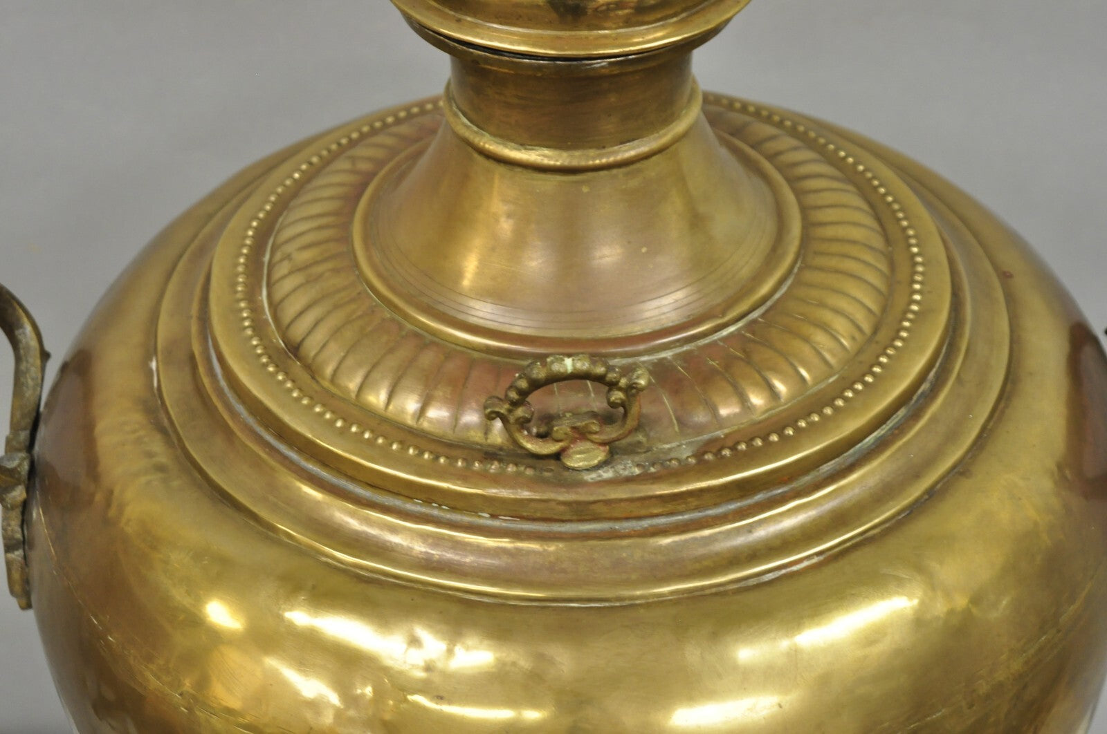 Antique Middle Eastern Moroccan Giant 30" Brass Bulbous Samovar with Handles