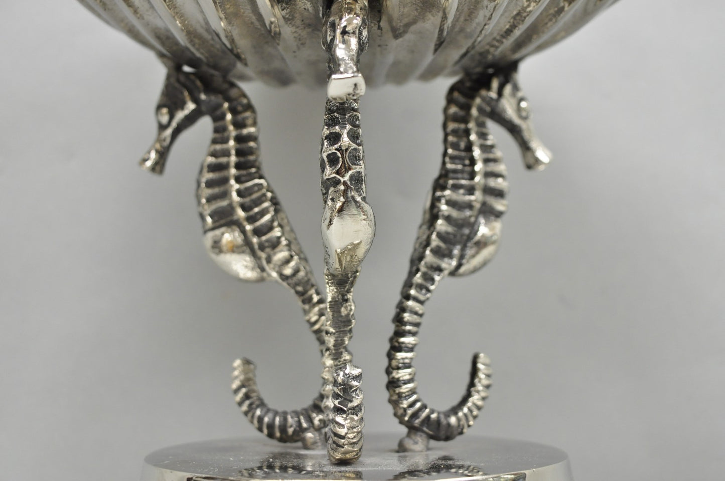 Decorative Nautical Silver Plated Seahorse Clamshell Pedestal Compote Candy Dish