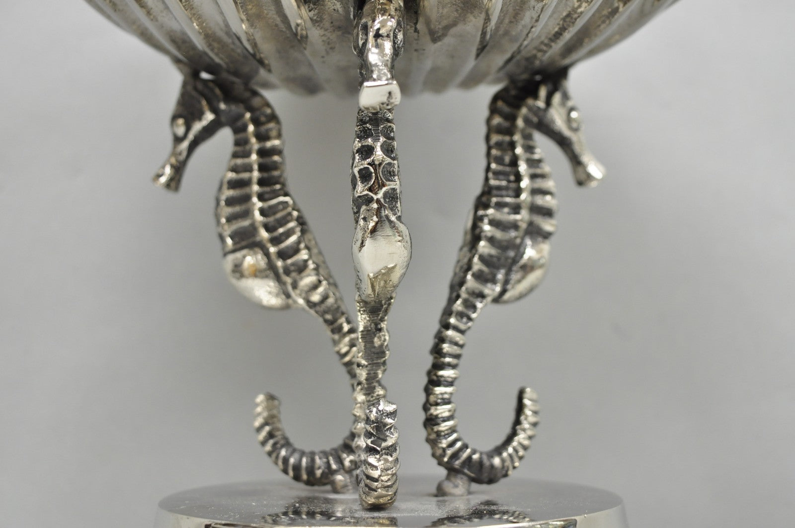 Decorative Nautical Silver Plated Seahorse Clamshell Pedestal Compote Candy Dish