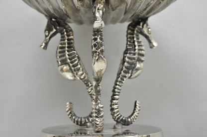 Decorative Nautical Silver Plated Seahorse Clamshell Pedestal Compote Candy Dish