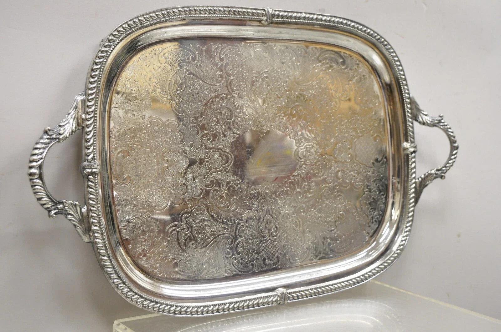 Vintage Victorian Silver Plated Regency Twin Handle Bar Platter Serving Tray