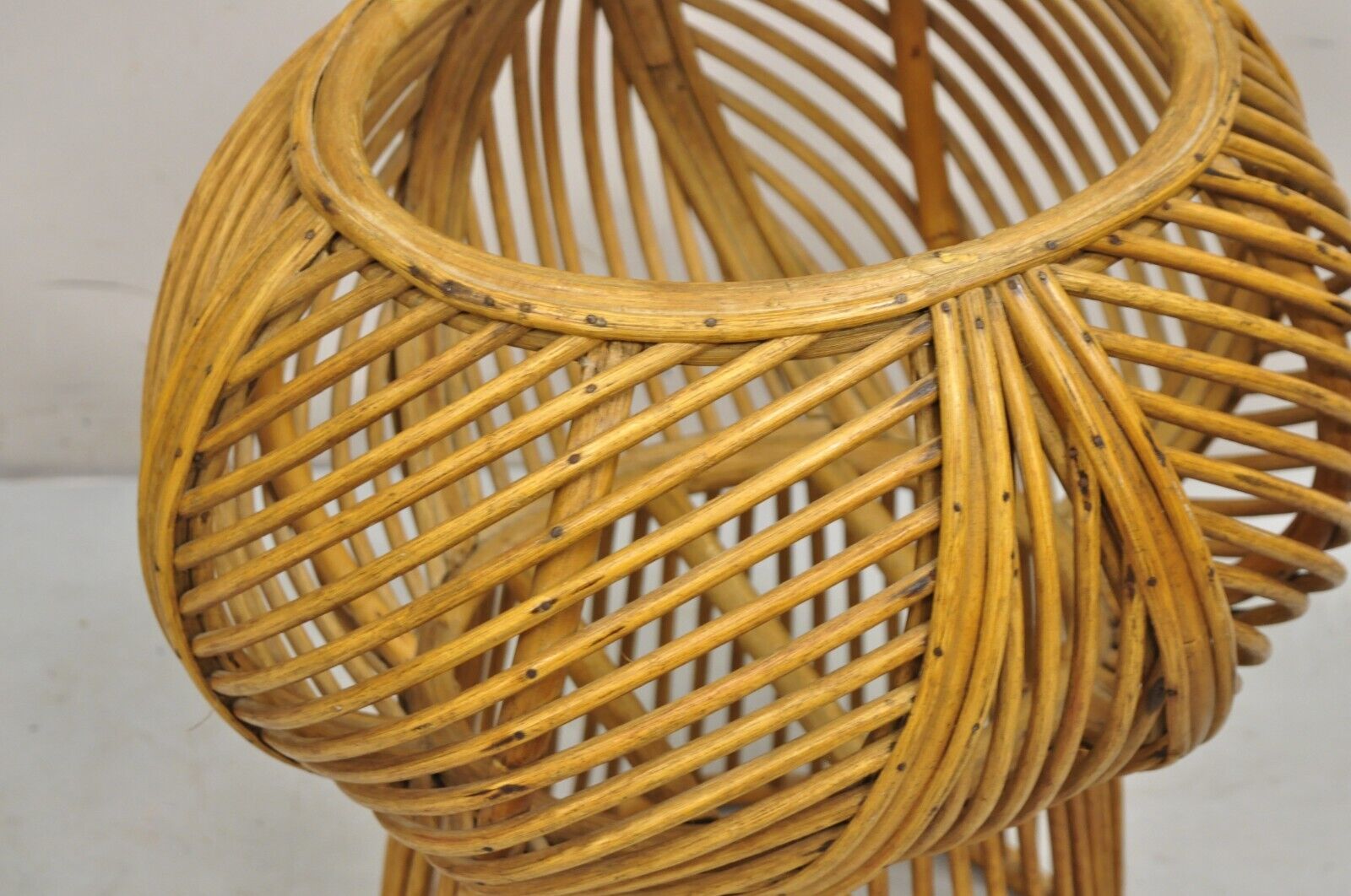 Vintage Mid Century Modern Woven Wicker Franco Albini Style Rattan Plant Stand