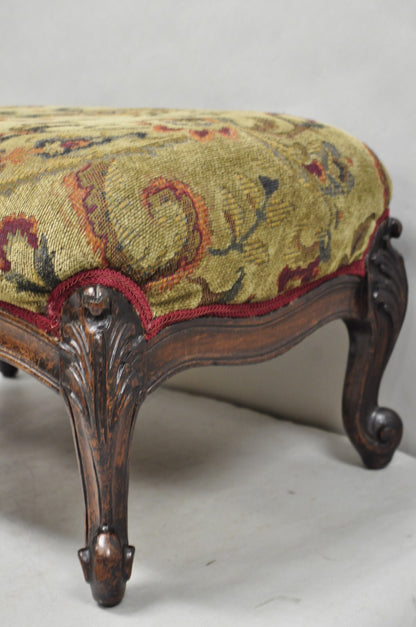Antique French Louis XV Style Victorian Carved Mahogany Ottoman Footstool