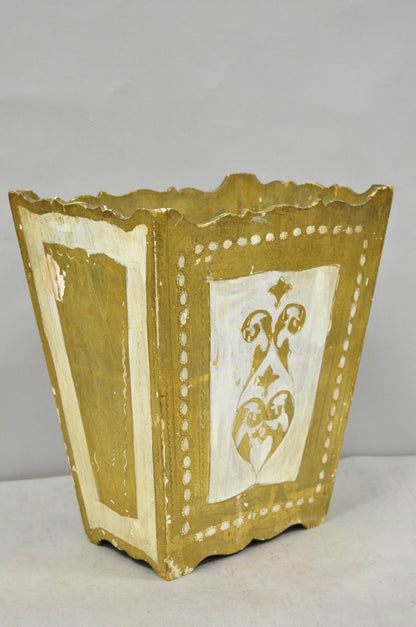 Vintage Italian Florentine Hollywood Regency Gilt Giltwood Wastebasket Trash Can