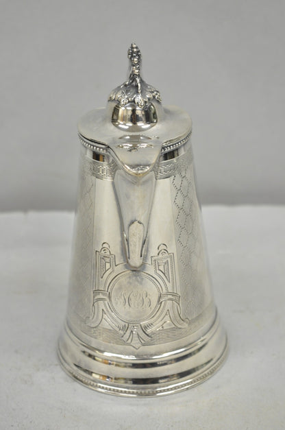 Antique English Victorian Silver Plated Small Coffee Pot Teapot Creamer Monogram