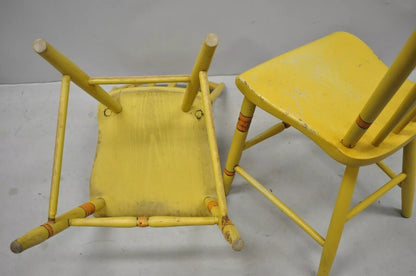 Antique Windsor Hitchcock Style Yellow Painted Plank Seat Side Chairs - a Pair