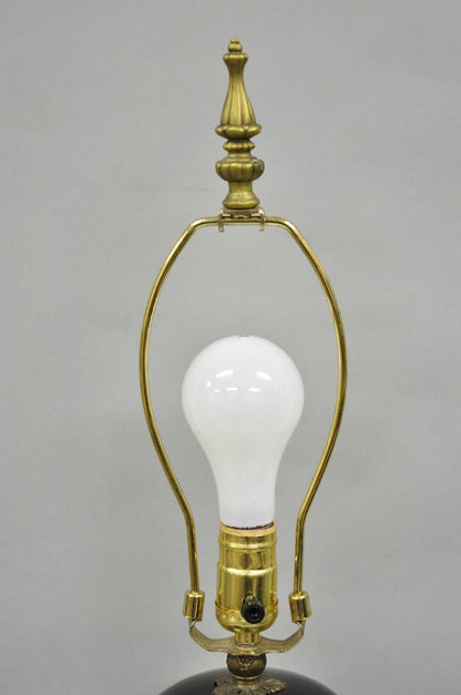Vintage French Neoclassical Black Porcelain Urn Form Table Lamp w/Bronze Rams