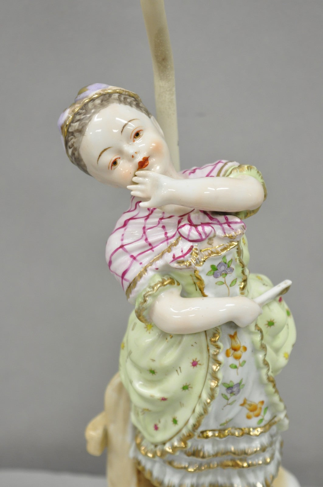Antique Victorian French Porcelain Figure Dutch Girl in Dress Boudoir Table Lamp