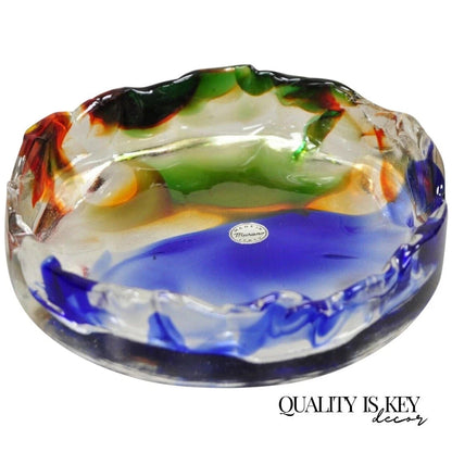 Vintage Mid Century Modern Italian Murano Blue Green Art Glass Ashtray Catchall
