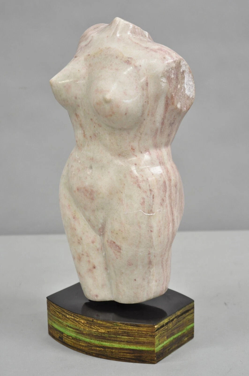 Vintage Modernist Carved Pink Alabaster 16" Nude Female Torso Sculpture