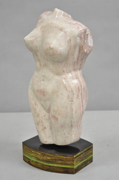 Vintage Modernist Carved Pink Alabaster 16" Nude Female Torso Sculpture