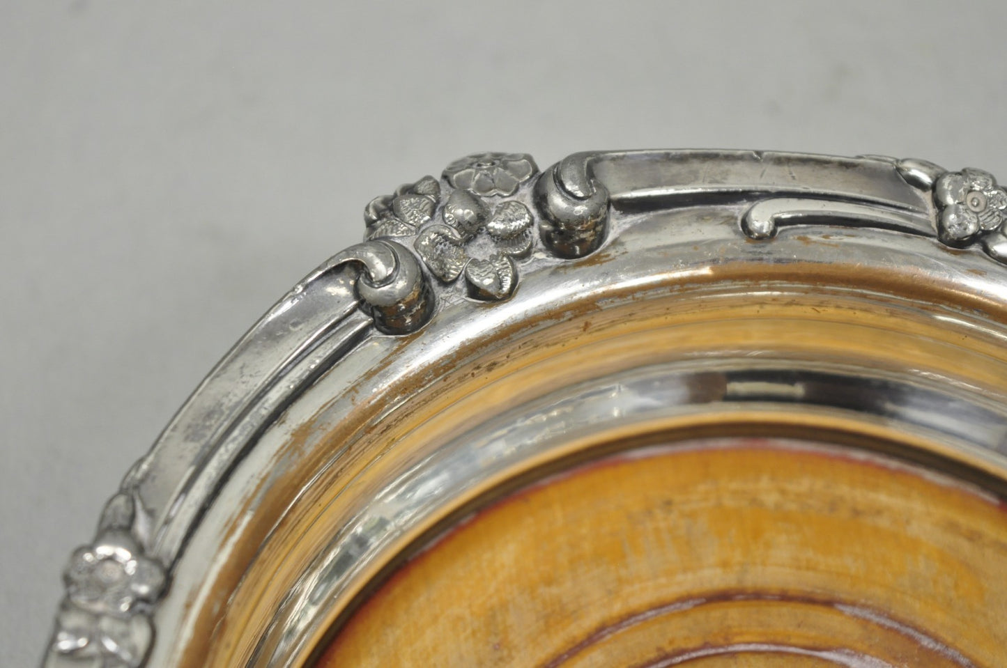 Antique English Victorian Silver Plated Rose Repousse Bar Wine Bottle Coaster