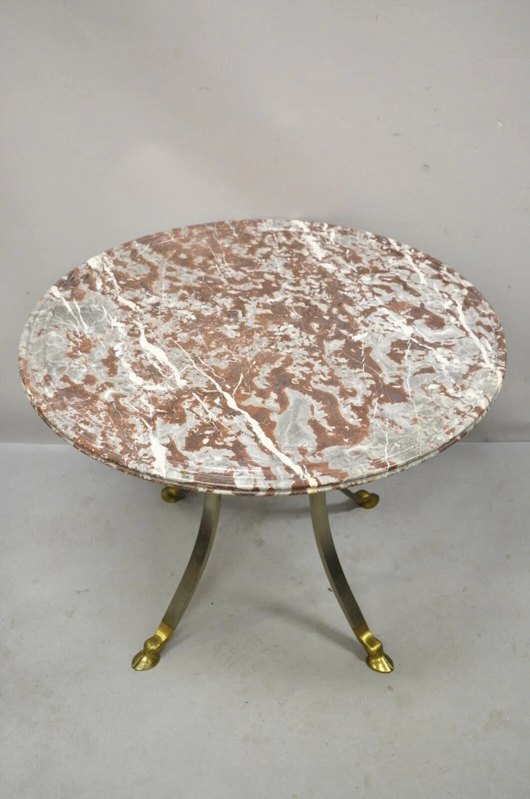 Maison Jansen Style Italian Neoclassical Brass Hoof Foot Marble Top Center Table
