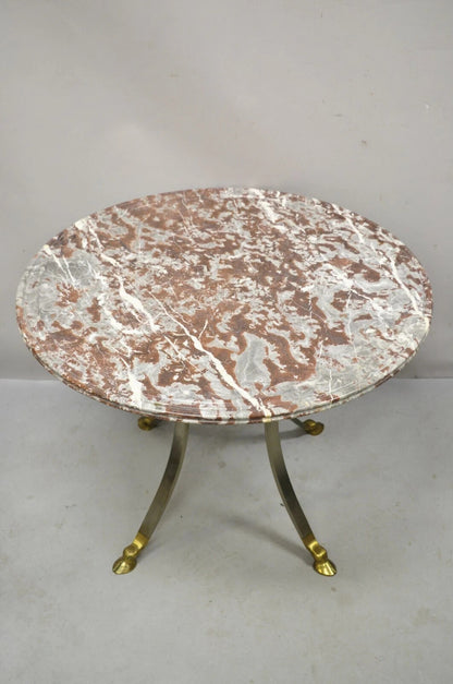 Maison Jansen Style Italian Neoclassical Brass Hoof Foot Marble Top Center Table