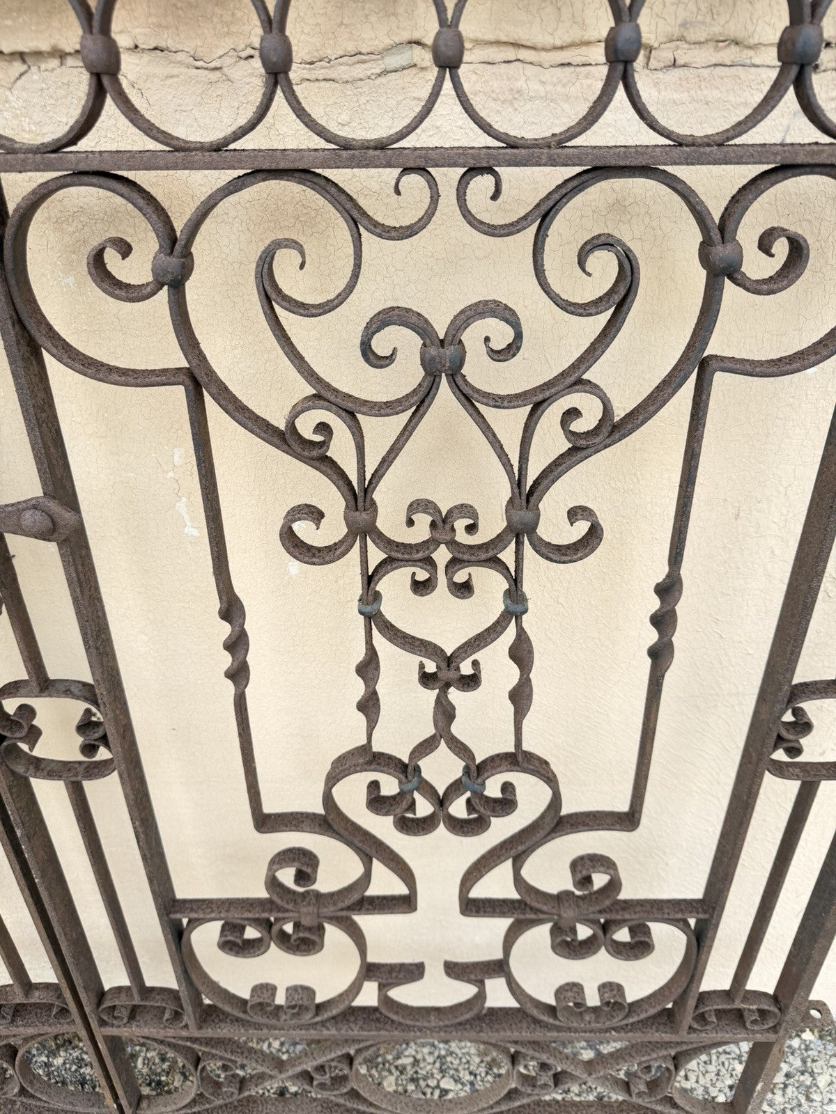 Antique Spanish Renaissance Scrolling Wrought Iron 57 x 47 Garden Entry Gate Set