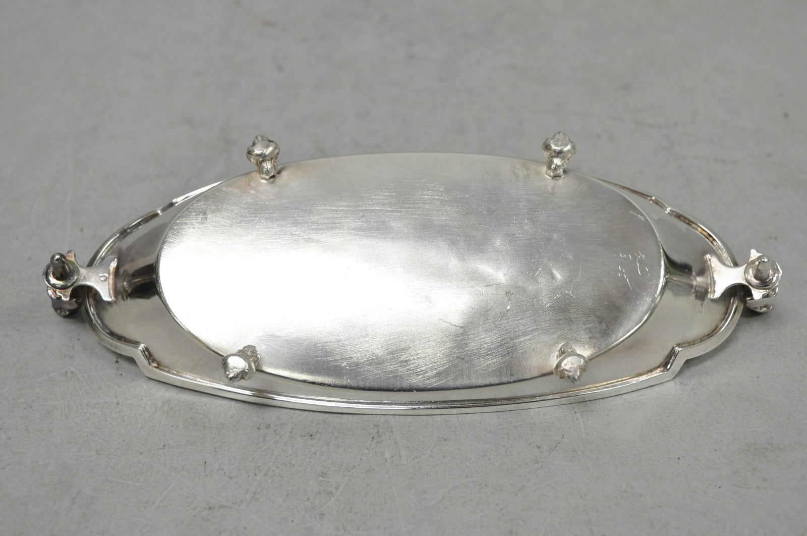 Antique French Renaissance Small Silver Plated Figural Twin Handle Trinket Dish