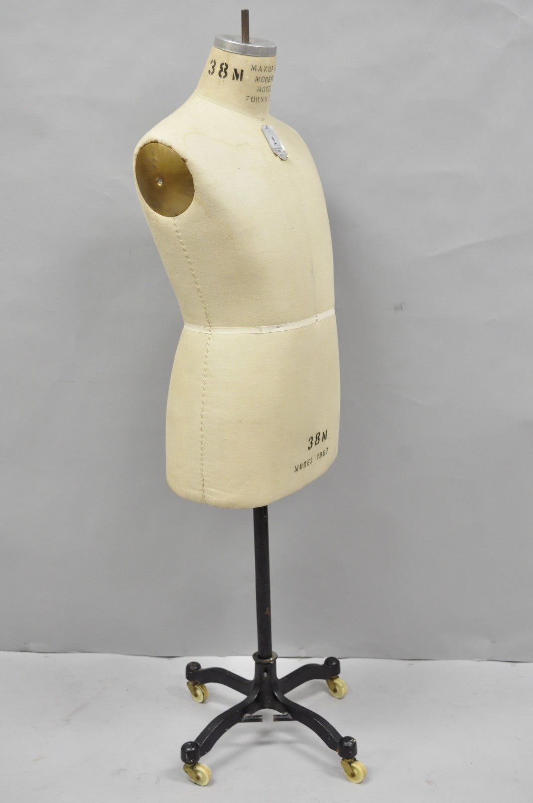 Vintage Modern Model Forms Dress Form Model 1987 Sz 38M on Cast Iron Base Stand