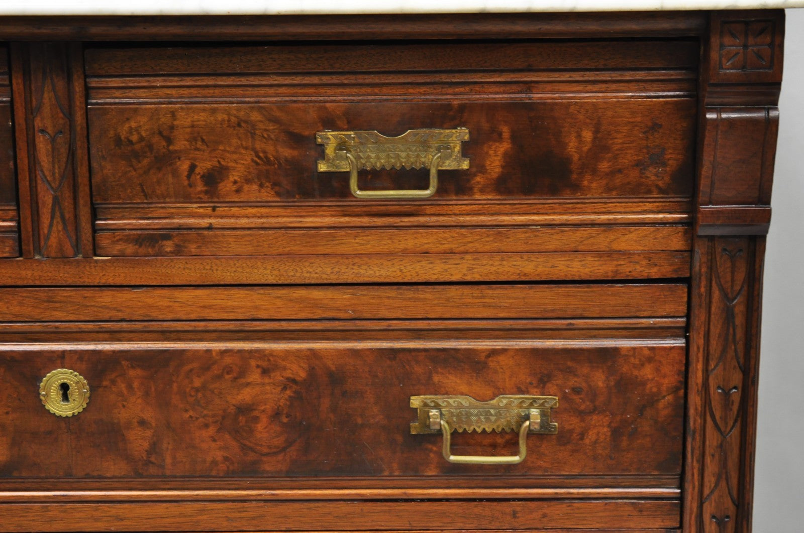 Antique Eastlake Victorian Carved Walnut Marble Top Washstand Dresser w/ Mirror