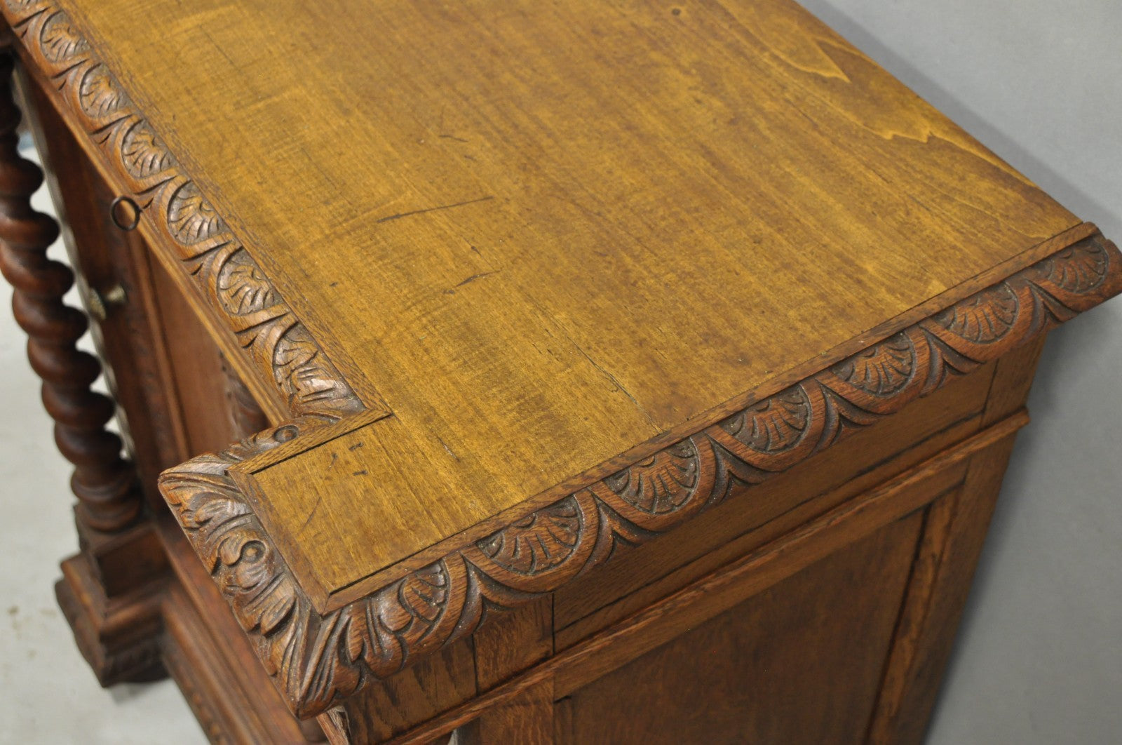 Antique Renaissance Revival Oak Wood Spiral Barley Twist Jelly Liquor Cabinet
