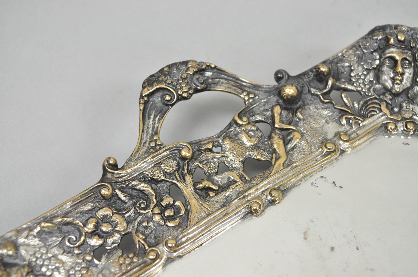French Renaissance Bacchanal Scene Silver Plated Bacchus Figural Platter Tray