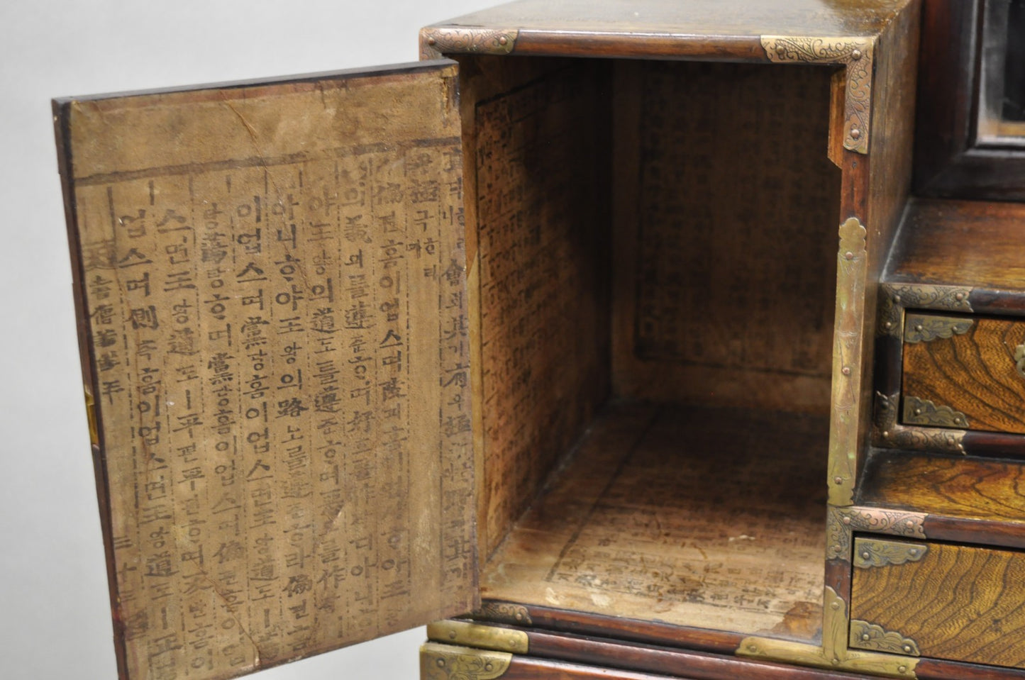 Antique Japanese Wood & Brass Small Low Kyodai Vanity Dressing Table with Mirror