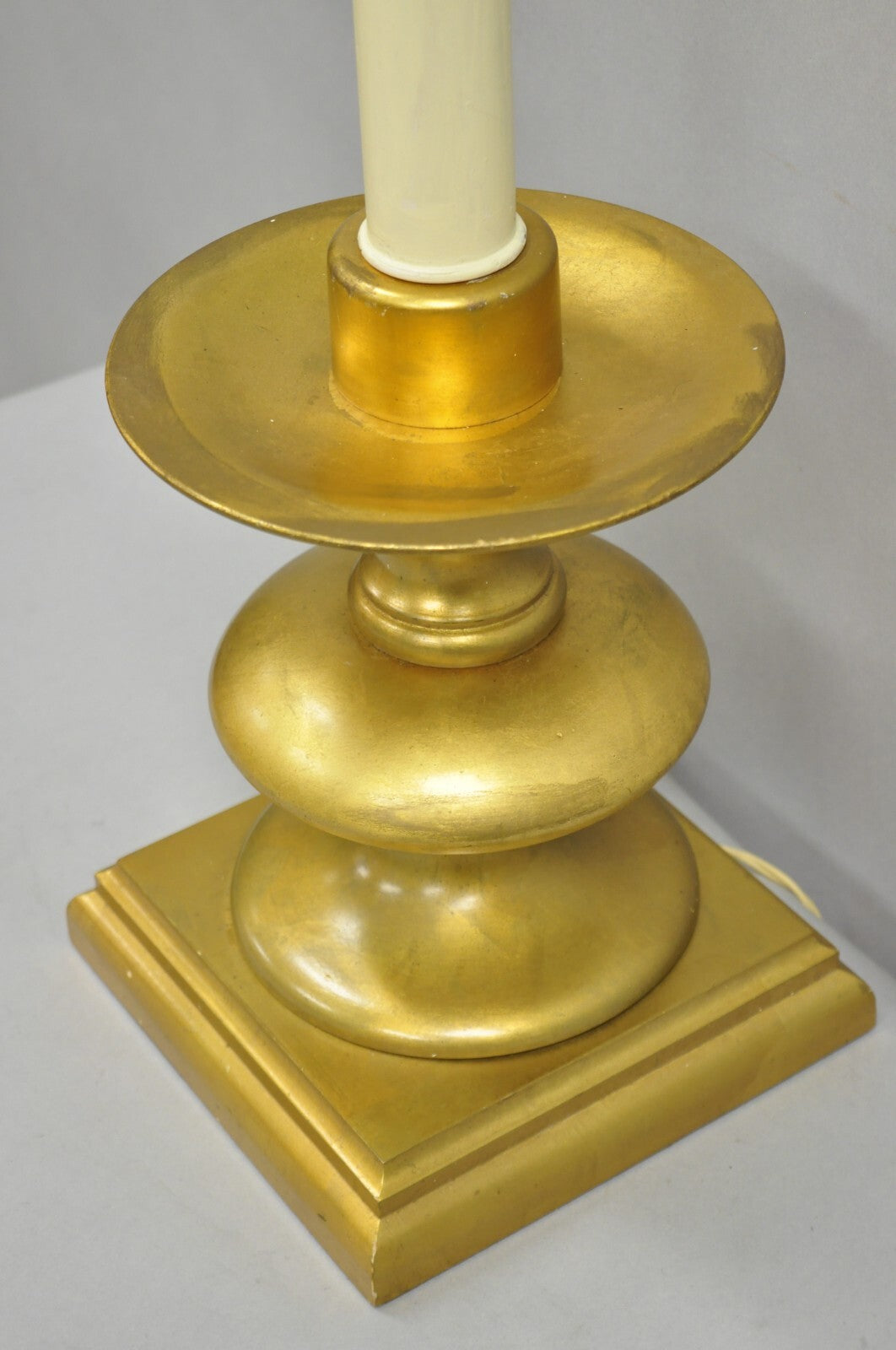 Vintage Italian Hollywood Regency Gold Giltwood Candlestick Table Lamp