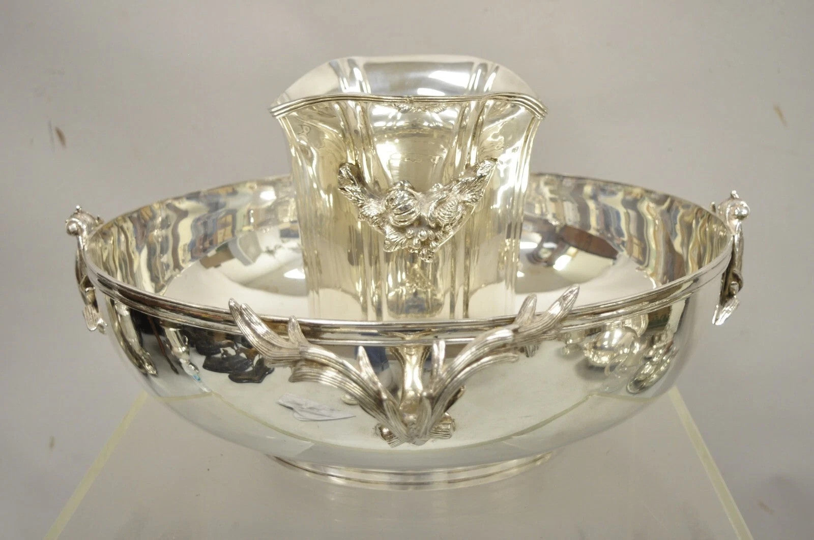 English Victorian Royal Castle Silver Plated Ice Bowl & Champagne Chiller Bucket