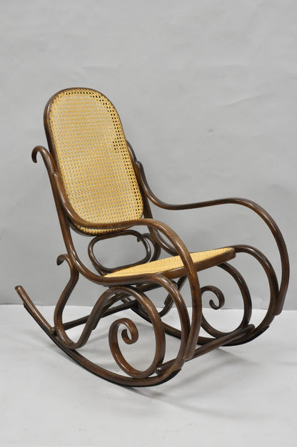 Vintage Mid Century Modern Thonet Style Bentwood & Cane Rocker Rocking Chair (A)